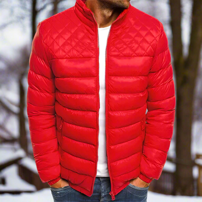 Men's Padded Jacket - Quilted Design - Stand Collar - Zipper - Slim Fit