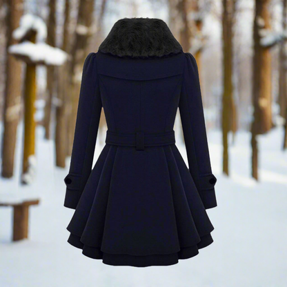 Kvinne Trenchcoat – Ullblanding – Dobbeltspent – Fuskepelskrage – Belte Midje