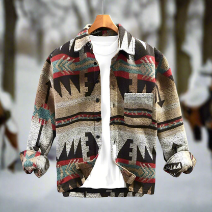 Men's Shirt - Relaxed Fit - Pattern Design - Long Sleeve Button Closure