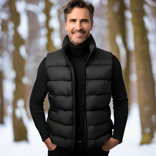 Men's Padded Vest - Quilted Design - High Collar - Practical Pockets - Light and Warm