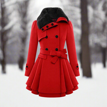 Kvinne Trenchcoat – Ullblanding – Dobbeltspent – Fuskepelskrage – Belte Midje