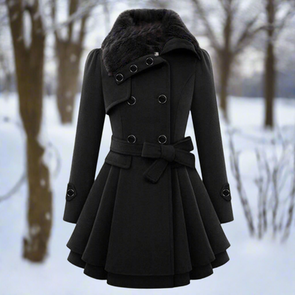 Kvinne Trenchcoat – Ullblanding – Dobbeltspent – Fuskepelskrage – Belte Midje