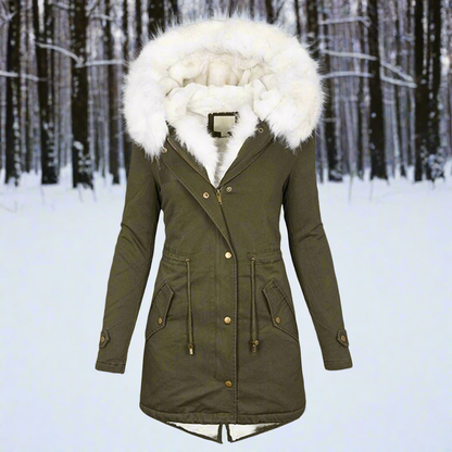 Abigail Faux Fur Lined Parka Jacket | Hooded Mid-Thigh Jacket