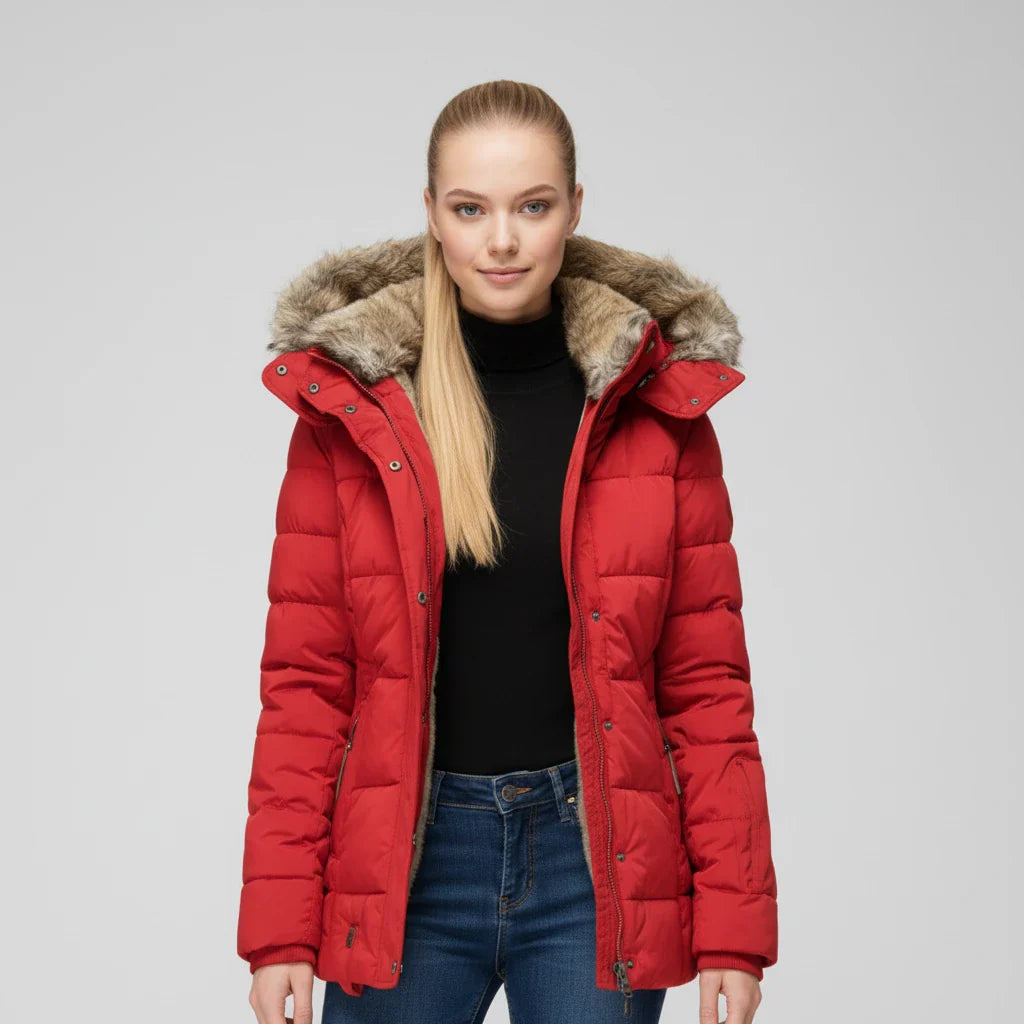 Stella Hooded Puffer Jacket | Quilted, Fur Trim Puffer Jacket