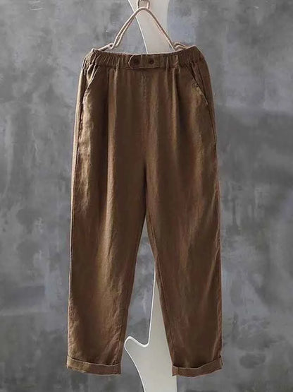 Women's Pants – Relaxed Fit – Breathable Fabric – Elastic Waist – Full Length