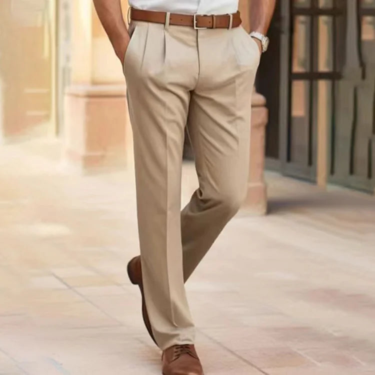 Men's Trousers – Tailored Fit – Straight Leg – Decorated Front – Breathable Cotton Blend
