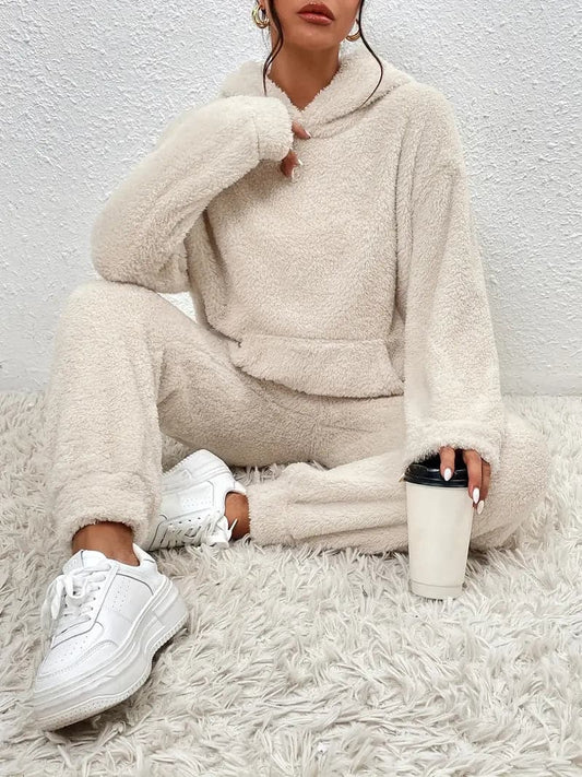 Dame KoseSett - Myk Sherpa Fleece - Oversized Hettegenser & Bukse - Komfortabel Passform