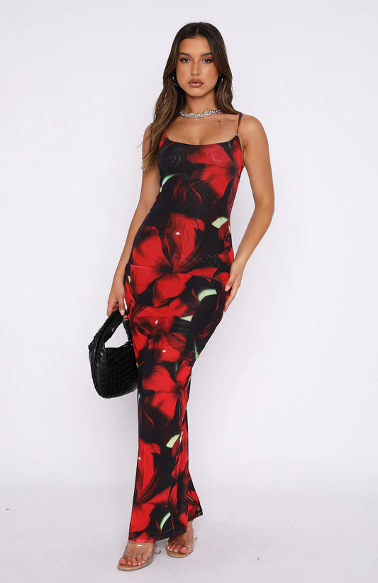 Dress for Women – Maxi Dress – Slim Fit – Spaghetti Straps – Floral Print – Lightweight Fabric