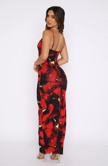 Dress for Women – Maxi Dress – Slim Fit – Spaghetti Straps – Floral Print – Lightweight Fabric
