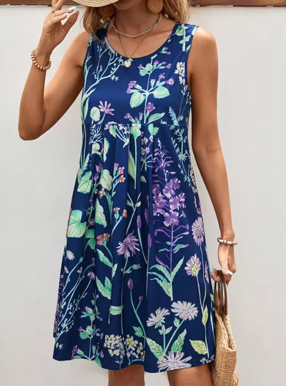 Women's Vest Dress – Relaxed Fit – Sleeveless – Mini Length – Floral Print