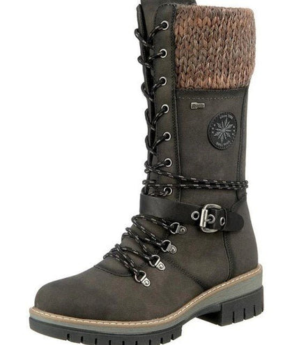 Women's Boots – Mid-Calf Lacing – Knitted Cuff – Zipper – Chunky Sole