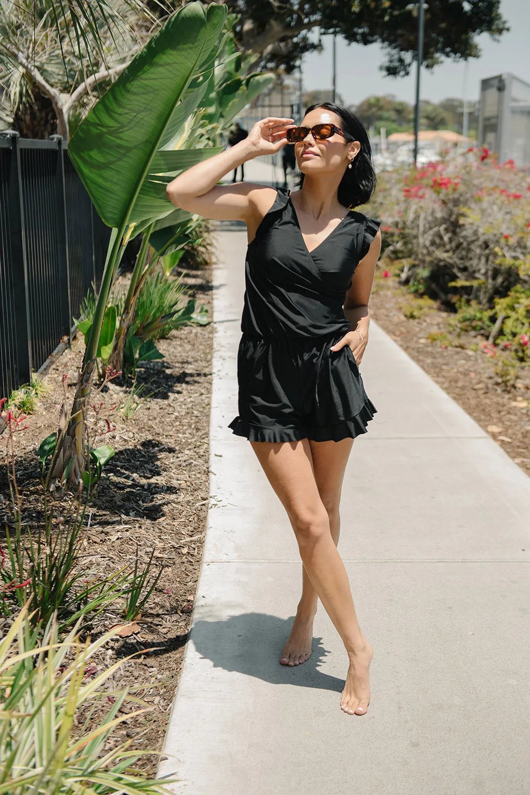 Women's Swimsuit Romper – Slim Fit – V-Neck Wrap – Bust Support – Quick-Drying