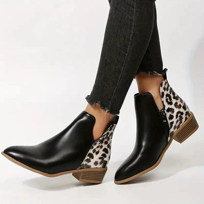 Women's Ankle Boots – Pointed Toe – Low Block Heel – Trendy Design – Zipper Closure