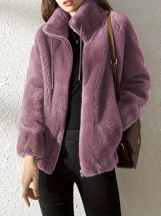 Women's Teddy Jacket – Oversized Fit – Soft Fleece – Zipper and High Collar