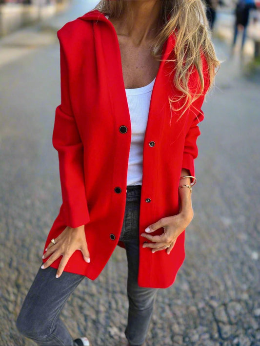 Coat for Women - Midi Length - Oversized Fit - Button Closure - Classic Collar