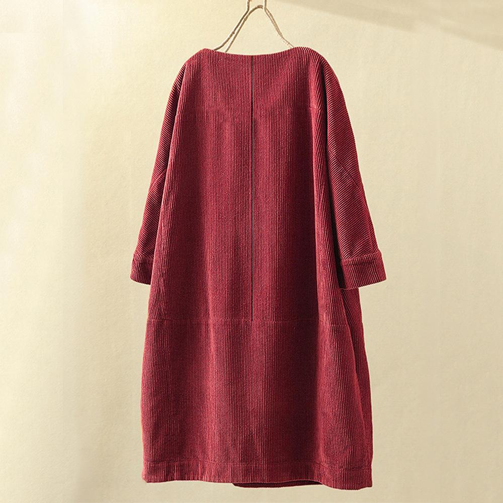 Women Dress - Corduroy - Loose Fit - Long Sleeves - Comfortable and Casual