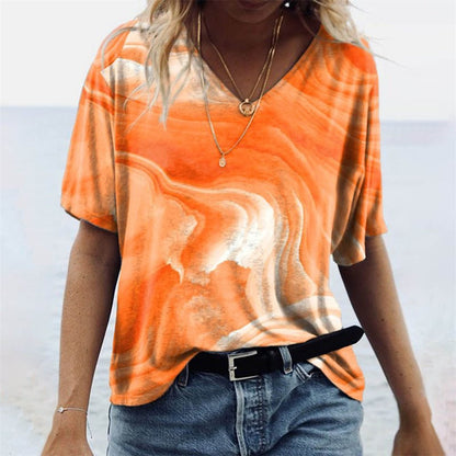 Women's V-Neck T-Shirt – Relaxed Fit – Short Sleeve – Boho Pattern – Breathable Fabric