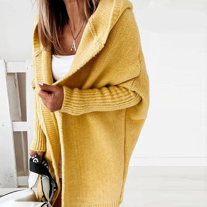 Women's Cardigan – Knitted – Oversized Fit – Hood – Open Front – Ribbed Cuffs