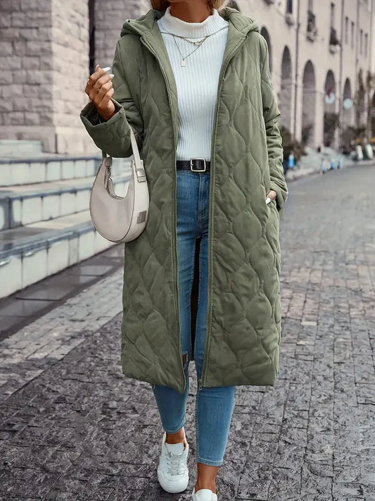 Women's Coat – Straight Fit – Lightly Padded Quilted Design – With Hood and Zipper