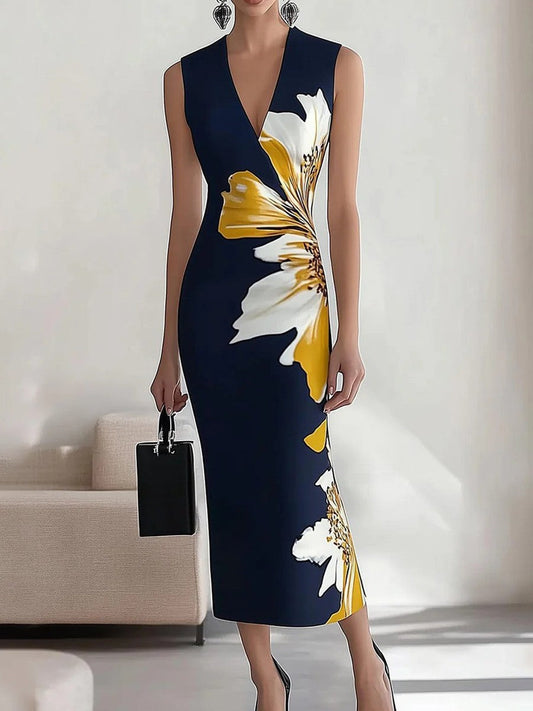 Dress for Women – Maxi – Slim Fit – Sleeveless – V-Neck – Floral Print – Luxurious Fabric