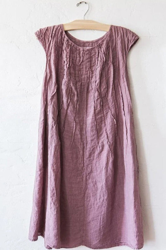 Dress for Women – Sleeveless – Loose Fit – Knee-Length – Natural Fibers – Round Neck