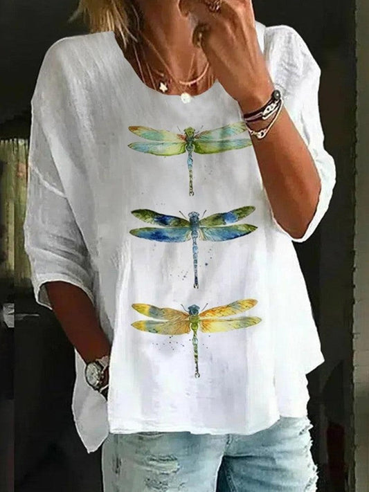 Women's Blouse – Relaxed Fit – Round Neck – Elbow-Length Sleeve – Breathable Fabric – Print Decoration