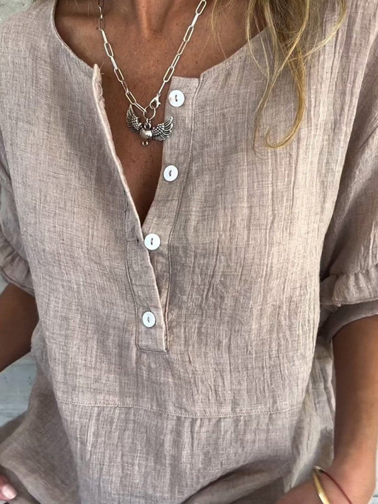 Women's Short-Sleeved Blouse – Relaxed Fit – Breathable Fabric – Ruffle Details