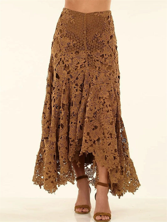 Women's Maxi Skirt – Boho Lace Details – Loose H-Line – Light Breathable Fabric