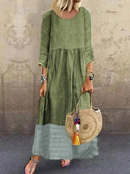 Dress for Women – Maxi Length – Relaxed Fit – 3/4 Sleeve – Natural Fibers