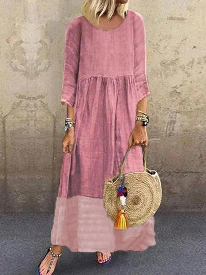 Dress for Women – Maxi Length – Relaxed Fit – 3/4 Sleeve – Natural Fibers