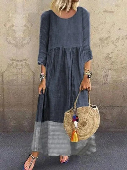 Dress for Women – Maxi Length – Relaxed Fit – 3/4 Sleeve – Natural Fibers