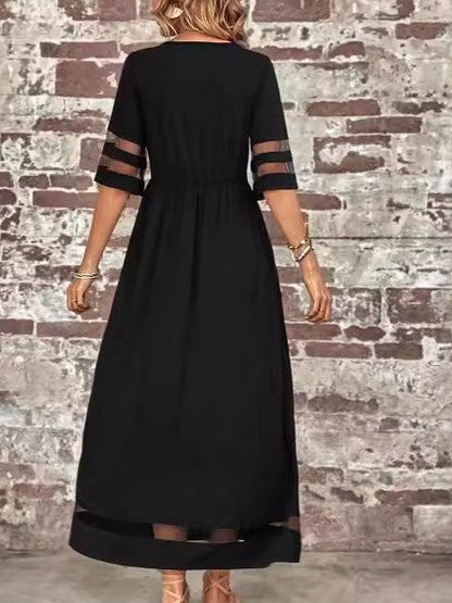 Women's Maxi Dress – Relaxed Fit – Airy Fabric – Mesh Details – Short Sleeve