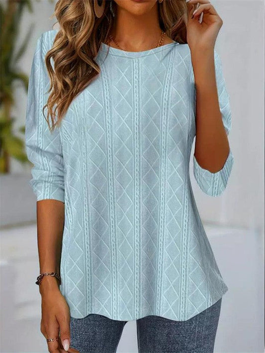 Women's Blouse – Regular Fit – Breathable Fabric – Long Sleeves – Round Neck – Textured