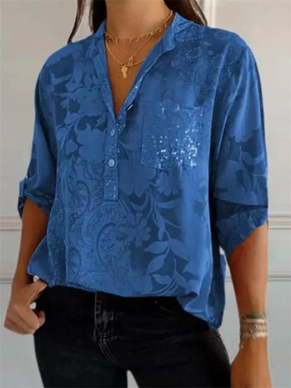 Women's Tunic Blouse – Relaxed Fit – Luxurious Fabric – Floral Pattern – Long Sleeves