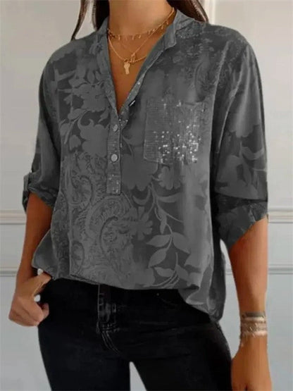 Women's Tunic Blouse – Relaxed Fit – Luxurious Fabric – Floral Pattern – Long Sleeves