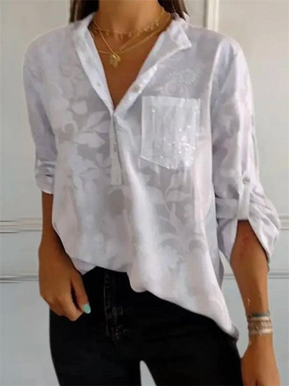 Women's Tunic Blouse – Relaxed Fit – Luxurious Fabric – Floral Pattern – Long Sleeves