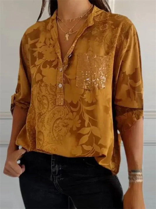 Women's Tunic Blouse – Relaxed Fit – Luxurious Fabric – Floral Pattern – Long Sleeves