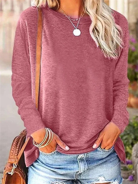Women's Blouse – Soft Knit – Relaxed Fit – Long-Sleeved – Round Neck Comfort Garment