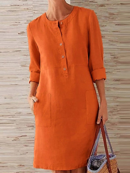Dress for Women – Midi Length – Relaxed Fit – Natural Fibers – Pockets