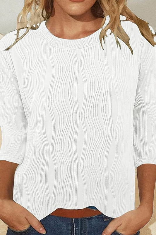 Women's T-shirt – Soft rib knit – Relaxed fit – 3/4 sleeves and round neck