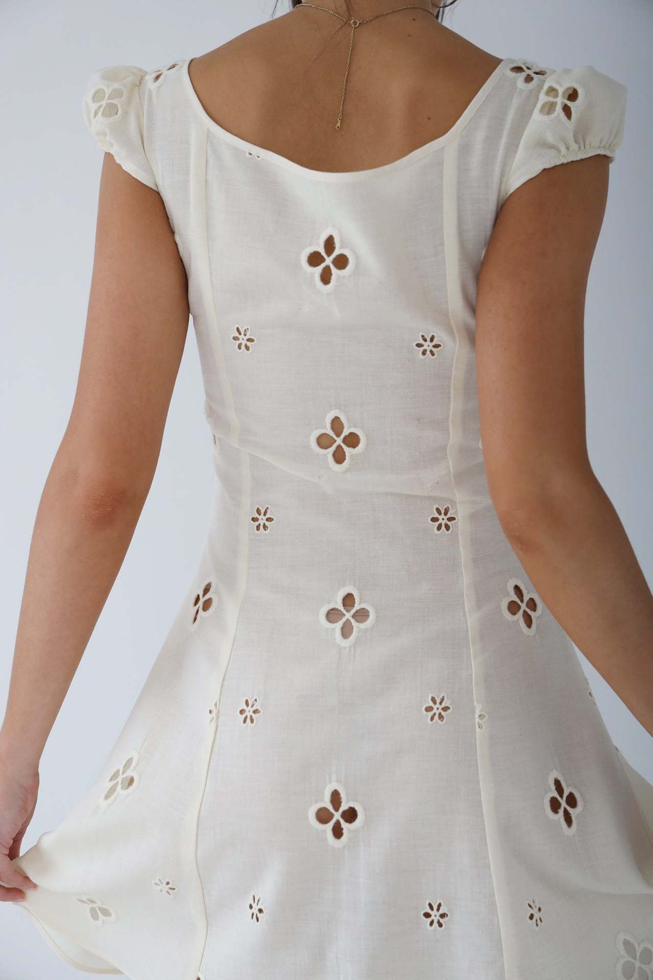 Dress for Women – Midi Length – Tight Fit – Embroidered and Cut Out – V-Neck