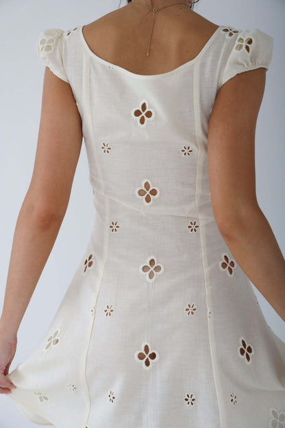 Dress for Women – Midi Length – Tight Fit – Embroidered and Cut Out – V-Neck
