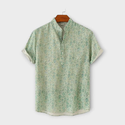 Herreskjorte - Kortermet Button-Up - Blomsterprint - Avslappet Passform - Pustende Stoff