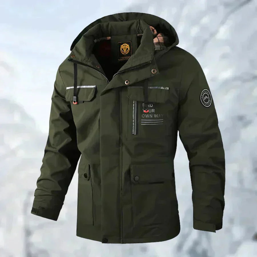 Men's Winter Jacket - Waterproof and Warming - Hood and High Collar - Multiple Pockets
