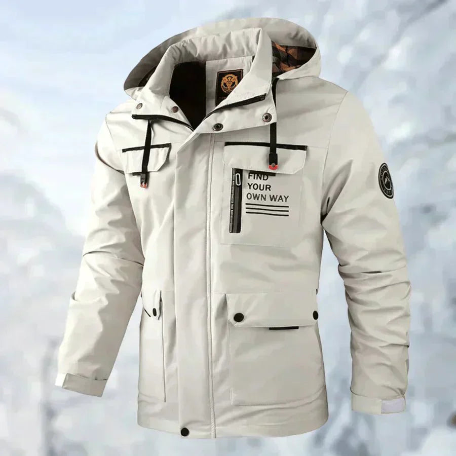 Men's Winter Jacket - Waterproof and Warming - Hood and High Collar - Multiple Pockets