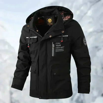 Men's Winter Jacket - Waterproof and Warming - Hood and High Collar - Multiple Pockets