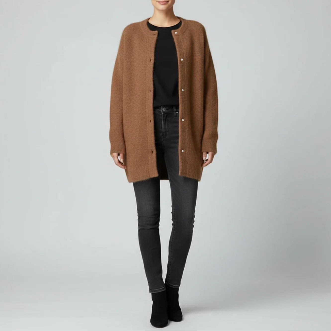 Clara Oversized Cardigan | Button-Down Collarless Knitwear