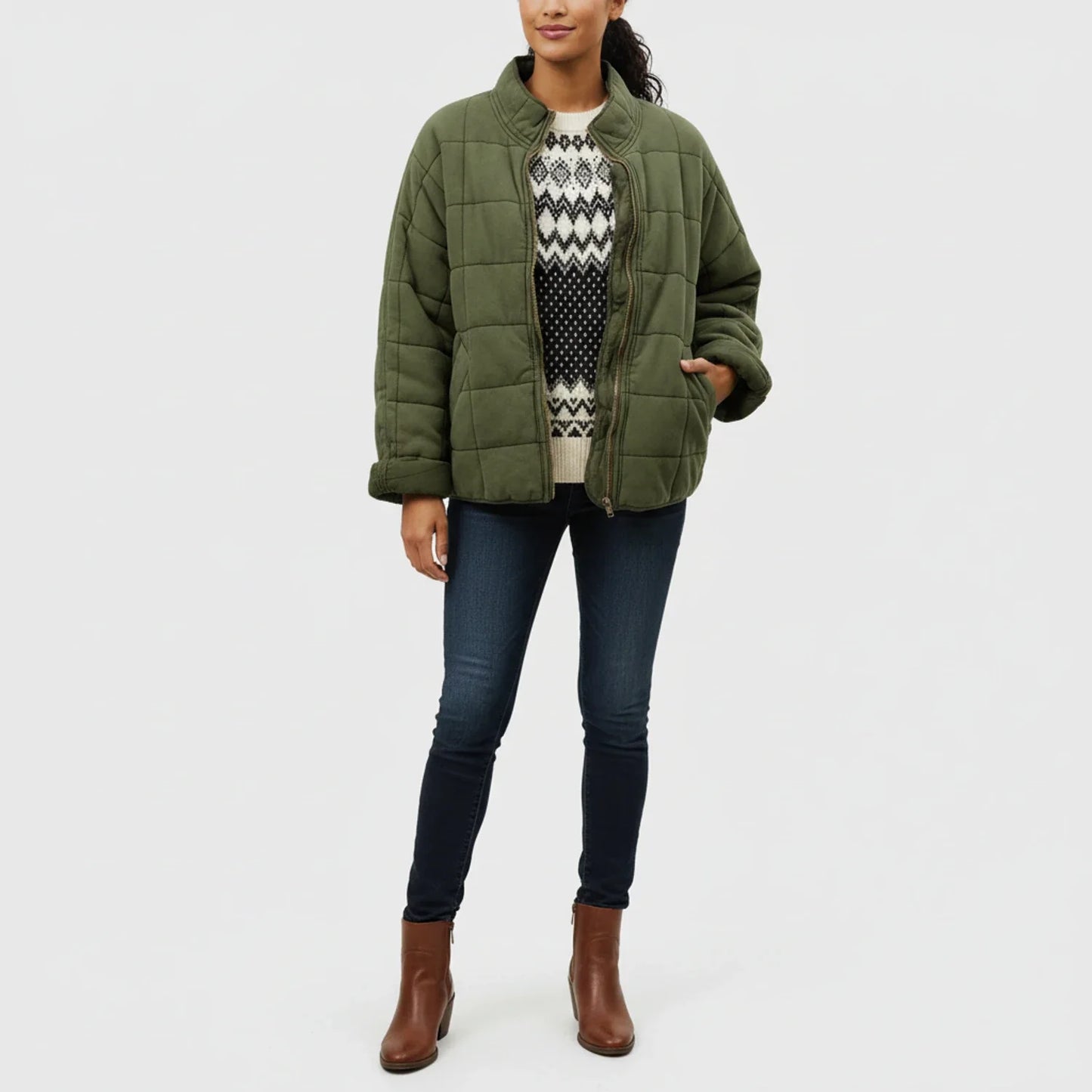 Elisa Oversized Bomber Jacket | Quilted, Zip Front Bomber Jacket