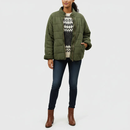 Elisa Oversized Bomber Jacket | Quilted, Zip Front Bomber Jacket