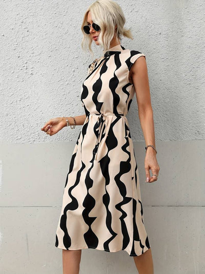 Dress for Women – Sleeveless with High Neck – Knee-Length with Tie Belt – Airy and Flattering